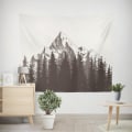 Miniatyrbilde 3 av 3: 90*75CM Svart-hvitt fjellveggteppe for menn, høstgran skog veggteppe for soverom, rustikk veggteppe strandteppe