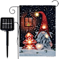 Miniatyrbild 1 av 4: Jultomte Burlap Trädgårdsflagga Med Ljus - Solcellsdriven LED Vintertomte Lykta Snö Jul Mini Flaggor Banner 12x18 D