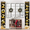 Miniatyrbillede 1 af 5: Sort Happy New Year Dørbanner, Thanksgiving Hængende Banner til Fordør Have Hjem Have (72x12 Tommer)