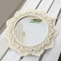 Miniatyrbild 5 av 5: Vägg Spegel - 15 Tums Rund Spegel med Makrame frans, Boho Dekorativ Hängande Spegel Väggdekor Konst Ornament för Lägenhet Hem Sovrum (Beige)