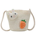 Miniatyrbillede 4 af 5: Mode Sommer Børne Halm Vævet Skuldertaske Sød Piger Bohemian Ferie Casual Mini Strandtasker Frugt Lynlås Taske Gulerod