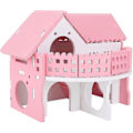 Miniatyrbild 1 av 5: Trähus för hamstrar, dubbelvåningsvilla med balkong, montering, sovhus, rosa