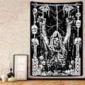 Miniatyrbillede 2 af 5: Skalle Tapestry Sort og Hvid Tapestry  Tapestries Sort Troldmand Tapestry Lodret Gotisk Tapestry Væghængning til Værelse (73× 95CM