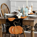 Miniatyrbillede 5 af 5: 13 x 72 tommer Vandfarve Orange Græskar Hule Squash Thanksgiving Bordløber Sort, Sæsonbestemt Efterårshøst Halloween
