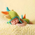 Miniatyrbild 3 av 5: 5 st. Nyfödd Baby Flicka/Pojke Stickad Virkad Dräkt Fotorekvisita Hattar Kläder - Nyfödd Stickad Virkad Outfit Dinosauriehatt