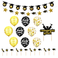 Miniatyrbillede 1 af 4: 1 Sæt Graduation Party Balloner Banner Kage Toppers Sequin Balloner Kit (Sort Guld)Sort15X8cm