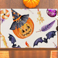 Pikkukuva 4 / 5: 4 kpl Pellava Retro Halloween-Alusmatot Halloween Goottilainen Kallo Pöytämatot Kuoleman Päivä Ruusut Kallo Deko Halloween-Koristeet