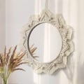 Miniatyrbild 2 av 5: Vägg Spegel - 15 Tums Rund Spegel med Makrame frans, Boho Dekorativ Hängande Spegel Väggdekor Konst Ornament för Lägenhet Hem Sovrum (Beige)