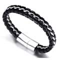 Miniatyrbillede 3 af 5: Drenge Ægte Læder Armbånd Sort.titan Sølv Kæde Magnetlås 7\"/18cm