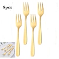 Miniatyrbilde 2 av 5: Kakegaffel i rustfritt stål med 3 tenner, fruktgaffel, 8-delt gullgaffelsett, speilpolert, perfekt for bryllup, fest, dessert