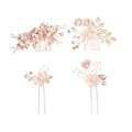 Miniatyrbilde 2 av 4: Blomsterkam for bryllup 4 stk. Krystall Bryllupshårkam Brudens Hårsidekam Rhinestone Brudens Hodeplagg for Kvinner og Jenter Rosa Farge