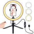 Miniatyrbillede 1 af 5: 10\" Selfie Ringlys med Tripod Stativ, Dæmpbar Desktop LED Lampe Kamera Ringlys med Trådløs Fjernbetjening Lukker til Live Stream/makeup/youtube Video