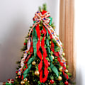 Miniatyrbillede 1 af 5: Juletræstop-sløjfe, Store Topper-sløjfer til Juletræ, Glitter Satin Mesh Streamer og Trådkanter, Julepynt
