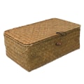Miniatyrbillede 1 af 3: Halmkurv med låg Rattan Vævet Kurv Skrivebord Tøj Diverse Opbevaringsboks Til Soveværelse Hjem Dekoration Orange 26*16*10cm