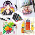 Miniatyrbillede 6 af 6: Highlighter Twin Tip Sketch Marker Pens Sæt med bæretaske Graffitipenne - 60 farver