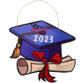 Miniatyrbillede 1 af 4: 1 Sæt Graduation Hat Træskilte Graduation Hat Udskæringer Dør Vægskilte 2023 Grad Dekorationer Blå
