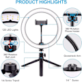 Miniatyrbillede 3 af 5: 10\" Selfie Ringlys med Tripod Stativ, Dæmpbar Desktop LED Lampe Kamera Ringlys med Trådløs Fjernbetjening Lukker til Live Stream/makeup/youtube Video