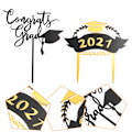 Miniatyrbillede 3 af 5: 10 stk. 2021 Graduation Kageindsatser Toppers Fest Akryl Kage Dekorative Toppers Sort 14X12CM