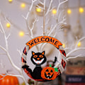 Pikkukuva 2 / 5: Halloween-Tervetuloa-kyltti, Riippuva Kruunu Kurpitsoilla ja Lepakoilla, 17cm 2kpl Kyltti Puinen Koristeellinen Halloween