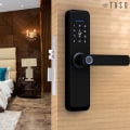 Miniatyrbillede 3 af 4: SMART LÅS (SORT) Med 5 åbningsmetoder, fingeraftryk, numerisk kode, kort, via mobiltelefon og fysisk nøgle.