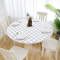 Miniatyrbilde 1 av 4: Rund duk, vanntett elastisk tilpasset borddekke for 120 cm bord, tørkbar bakside for piknik, camping, middag