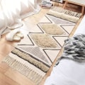 Miniatyrbillede 5 af 5: Vaskbar Tuftet Bomuldsløber til Gang med Kvaster Vævet Geometrisk Mønster Boho Gulvtæppe til Vaskeri og Soveværelse (Beige, 60 x