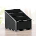 Miniatyrbillede 3 af 5: Sort PU Læder Fjernbetjening Holder, Læder Fjernbetjening Opbevaringsboks Organizer, Skrivebords Organizer til TV Guide, Post, Elektro