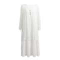 Miniatyrbillede 2 af 5: Kaftan i bomuldshør til damer, Boho Plus Size med lommer, løs langærmet V-hals plisseret lang hørbeklædning, lagdelt maxikjole, hverdagsbrug...