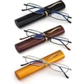 Slim Pocket Readers 3-Pack - Blue Light Blocking, Compact Glasses with Metal Frame and Pen Clip