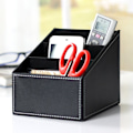Miniatyrbillede 1 af 5: Sort PU Læder Fjernbetjening Holder, Læder Fjernbetjening Opbevaringsboks Organizer, Skrivebords Organizer til TV Guide, Post, Elektro