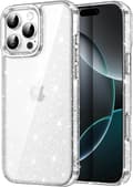 Glittercover til iPhone 16 Pro 6.3-tommer, Bling Glitrende Stødsikkert Telefoncover, Sødt Glitrende til Kvinder og Piger (Transparent)