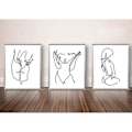 Miniatyrbillede 1 af 5: Linje Kunsttryk Mode Kvinder Kunsttryk Sæt med 3 Sort-Hvid Tryk Stick Figur Trykning Gave til Kvinder Canvas Rose Tryk Vægbillede