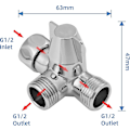 Miniatyrbilde 2 av 5: 3-veis Diverterventilbryter Kompatibel med Dusj, Hånddusj og Overhead Dusj Dusjarm 3-veis Diverter Solid Messing, Polert Krom (pv8)