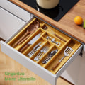 Miniatyrbilde 2 av 5: Bambus Utvidbar Skuffeorganisator for Bestikkholder, Justerbar Bestikkbrett, Skuffedeler i Tre for Sølvbestikk, Bestikk