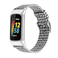 Miniatyrbillede 1 af 2: Til Fitbit Charge 5 Nylon Canvas Urrem JRT Black White Grid
