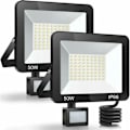 Pikkukuva 1 / 4: Varaston tyhjennys 50W LED-valonheitin Ulkokäyttöön Liiketunnistin 2 kpl, IP66 Vedenpitävä LED-spottivalo Tunnistimella, 5000LM 7000K Kylmä valkoinen Ulkovalaistus