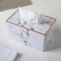 Miniatyrbillede 3 af 5: Vævæskeskrin Cover Rektangulær 19*13*9.5CM Forfinet Moderne PU Læder Ansigtsvæv Dispenser Æskeholder til Kommode Badeværelse