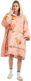 Hettegenser-teppe, Overdimensjonert Flanellteppe-hettegenser med Ermer, Kjempe Stor Pullover Varm Koselig Teppe for Voksne, Kjempe Hettegenser