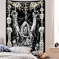 Miniatyrbillede 3 af 5: Skalle Tapestry Sort og Hvid Tapestry  Tapestries Sort Troldmand Tapestry Lodret Gotisk Tapestry Væghængning til Værelse (73× 95CM