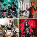 Miniatyrbild 5 av 6: Halloween Decorations, Realistic Outdoor Plush Spider (50cm) + 5 Meter White Triangular Spider Web