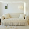 Miniatyrbild 2 av 4: Universell Soffaöverdrag med Kjol 1-Delar Anpassat Sofföverdrag för 3 Sitsar, Tvättad Hög Elastisk Hållbar Tyg med Kjol Landstil (Beige)