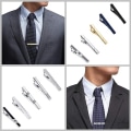 Miniatyrbilde 5 av 5: Slipssett for menn Tie Bar Clip Svart Sølvfarget Gullfarget for Bryllup Forretning med gaveeske