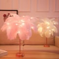 Miniatyrbillede 4 af 5: Moderne og unik stor lyserød ægte forårsdekoreret fjer skygge lampe