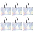 Miniatyrbilde 2 av 3: 6 stk Strandveske Tote Iridescent Gaveposer Gjenbrukbare Gaveposer Foldbare Gaveposer Iridescent Vesker Håndtak Silver 40x30cm