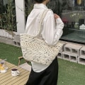 Miniatyrbillede 4 af 5: Bolsa Vævet Taske Kvinders vintage tote taske, strandtaske med per-pakke af halm