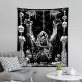 Miniatyrbillede 1 af 5: Skalle Tapestry Sort og Hvid Tapestry  Tapestries Sort Troldmand Tapestry Lodret Gotisk Tapestry Væghængning til Værelse (73× 95CM