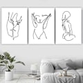 Miniatyrbillede 3 af 5: Linje Kunsttryk Mode Kvinder Kunsttryk Sæt med 3 Sort-Hvid Tryk Stick Figur Trykning Gave til Kvinder Canvas Rose Tryk Vægbillede
