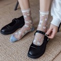 Miniatyrbillede 4 af 5: 5 Par Strømper til Kvinder, Sommer Transparent Tynd Mesh Blonder Elastisk Jacquard Krystal Glas Strømper