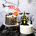 Pikkukuva 4 / 5: 3 kpl Halloween Onnellinen Syntymäpäivä Kakun Koriste, Pelottava Kummitustalo Musta Glitter Kakun Tarvikkeet, Pelottava Syntymäpäivä Teemainen Juhla