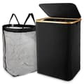 Laundry Basket with Lid, Black Laundry Hamper with Removable Laundry Bag - Laundry Sorter for Bathroom